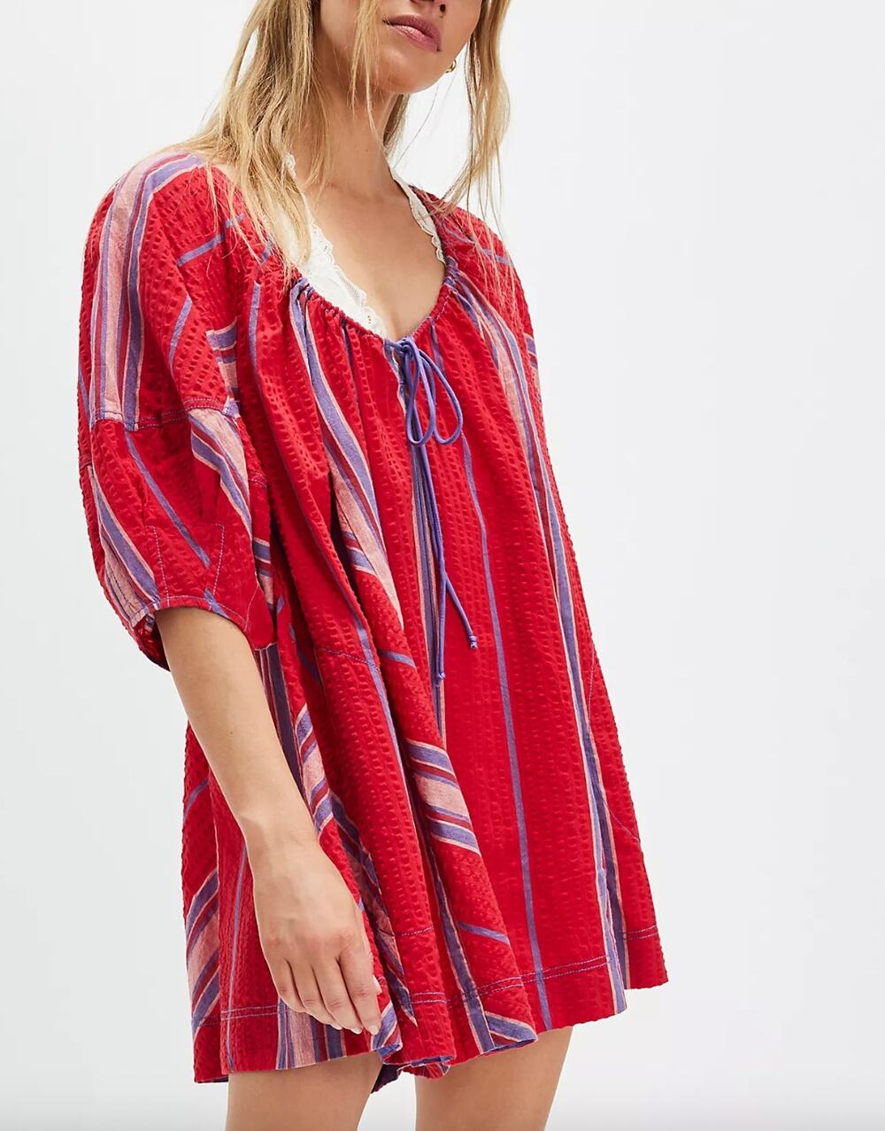 Free People Bop Around Romper Women's Size M in Seaside Stripe Red